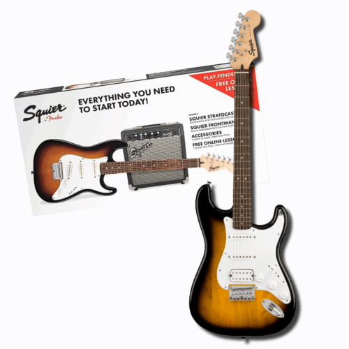 FENDER Squier Stratocaster® Pack, Maple Fingerboard, 3-Color Sunburst, Gig Bag, 10G – 230V UK – ელექტრო გიტარის კომპლექტი