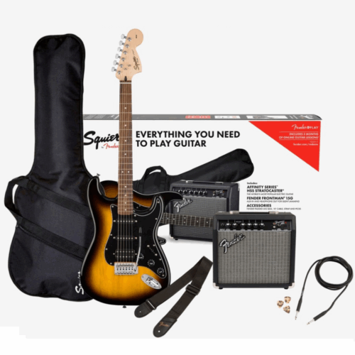 FENDER Squier Stratocaster® Pack, 2-Color Sunburst with Black Hardware , Gig Bag, 10G – 230V UK – ელექტრო გიტარის კომპლექტი