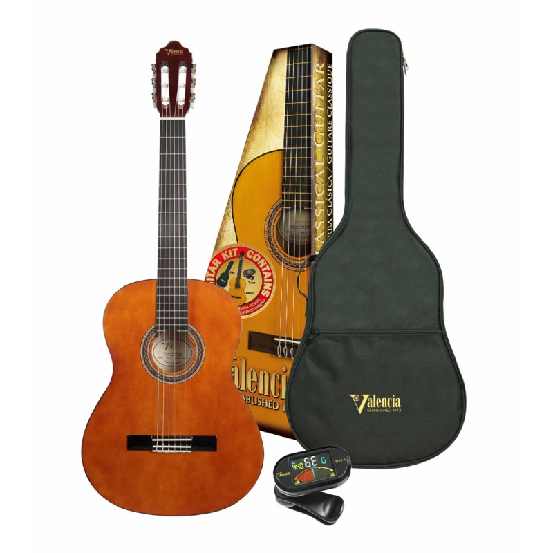 Valencia VC104K Classical Guitar Kit, Natural, With Bag, With VZTU2 Clip-On Tuner - კლასიკური გიტარის კომპლექტი