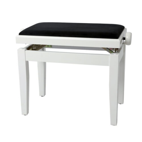 GEWA Piano bench Deluxe White high gloss Black cover – ფორტეპიანოს სკამი(რეგულირებადი)